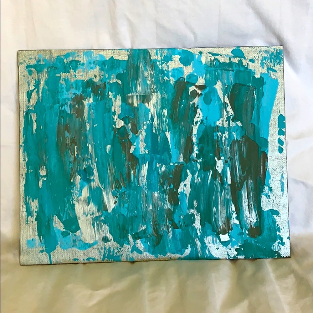 Original canvas panel! Aqua, silver, teal & grey